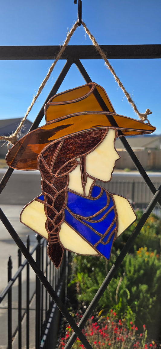 Hanging Cowgirl Stained Glass Decor