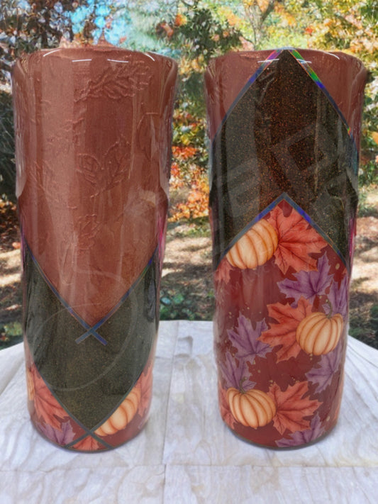30oz Fatty Tumbler – Autumn Pumpkin & Textured Falling Leaves Design
